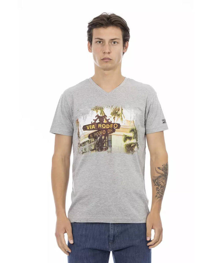 Short Sleeve T-shirt with V-neck and Front Print 3XL Men