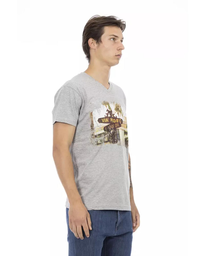 Short Sleeve T-shirt with V-neck and Front Print 3XL Men