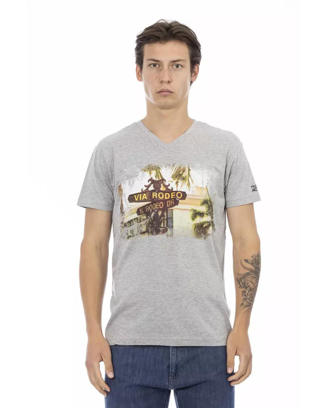 Short Sleeve T-shirt with V-neck and Front Print S Men