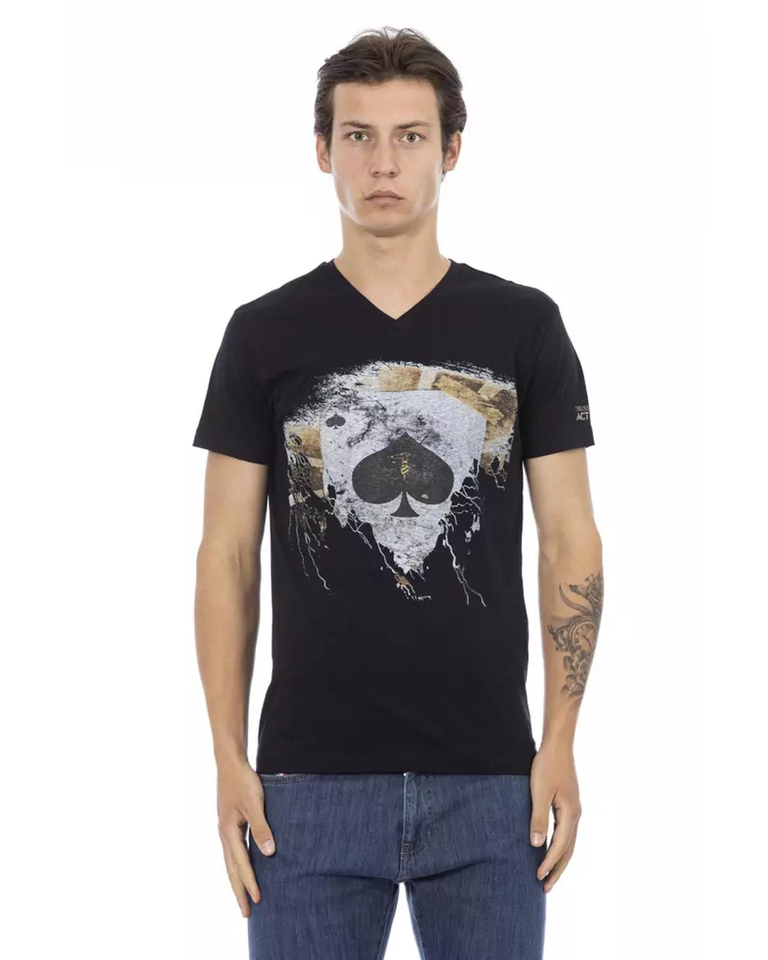 Short Sleeve T-shirt with V-neck and Front Print L Men