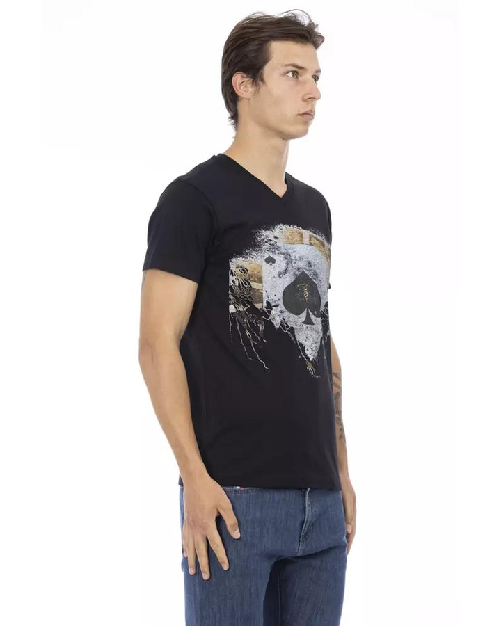 Short Sleeve T-shirt with V-neck and Front Print L Men