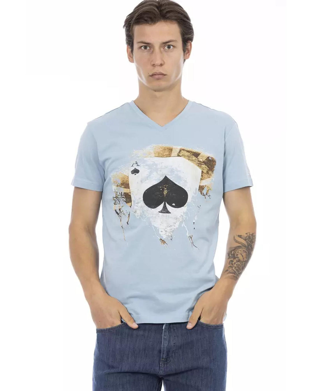 Short Sleeve V-Neck T-shirt with Front Print M Men