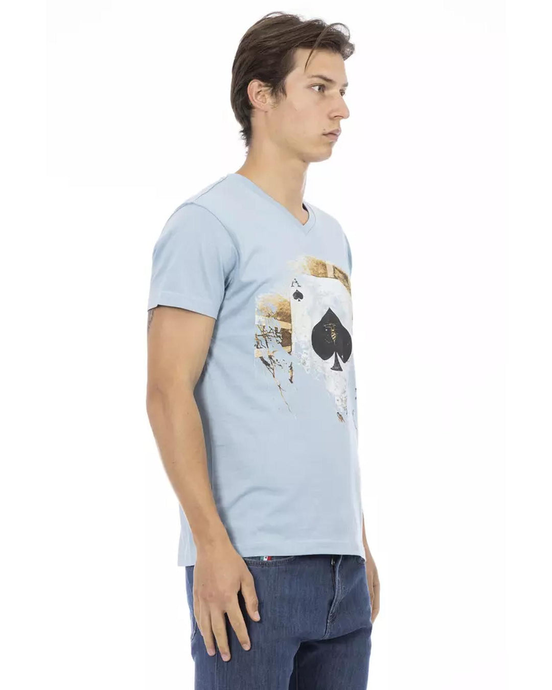 Short Sleeve V-Neck T-shirt with Front Print 2XL Men