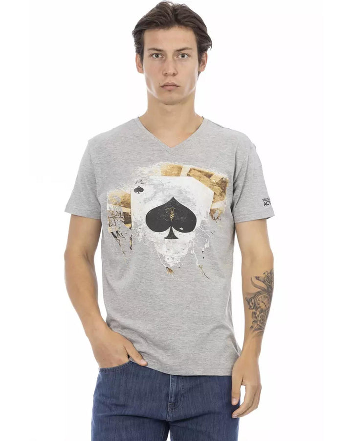 Short Sleeve T-shirt with V-neck and Front Print L Men