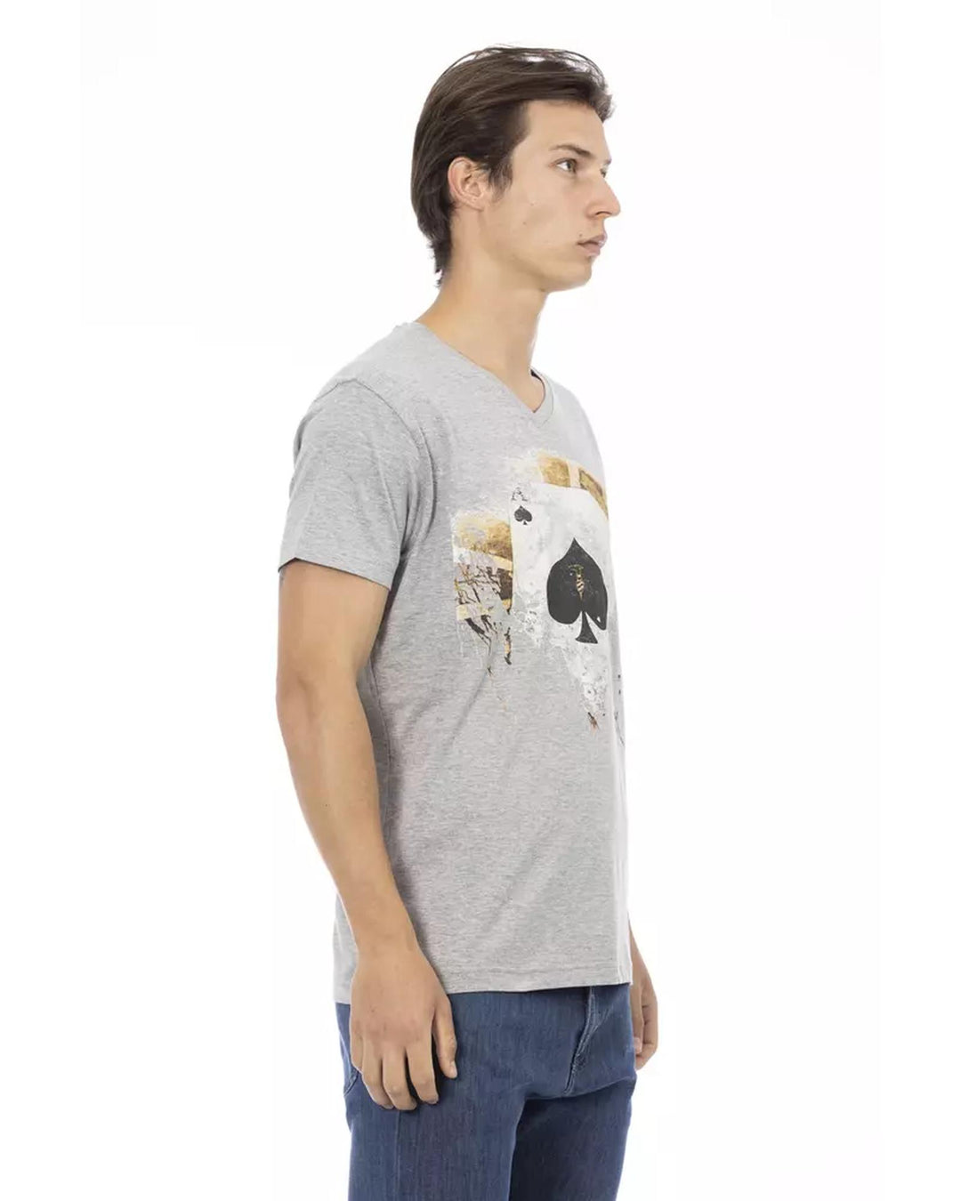 Short Sleeve T-shirt with V-neck and Front Print L Men