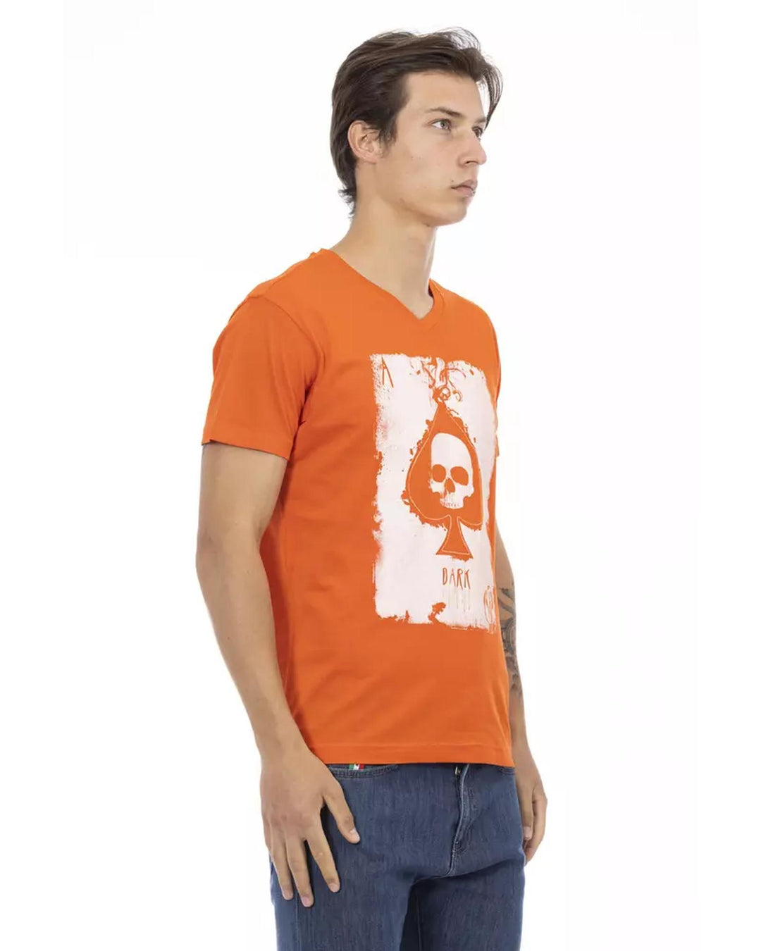 Short Sleeve T-shirt with V-neck and Front Print L Men