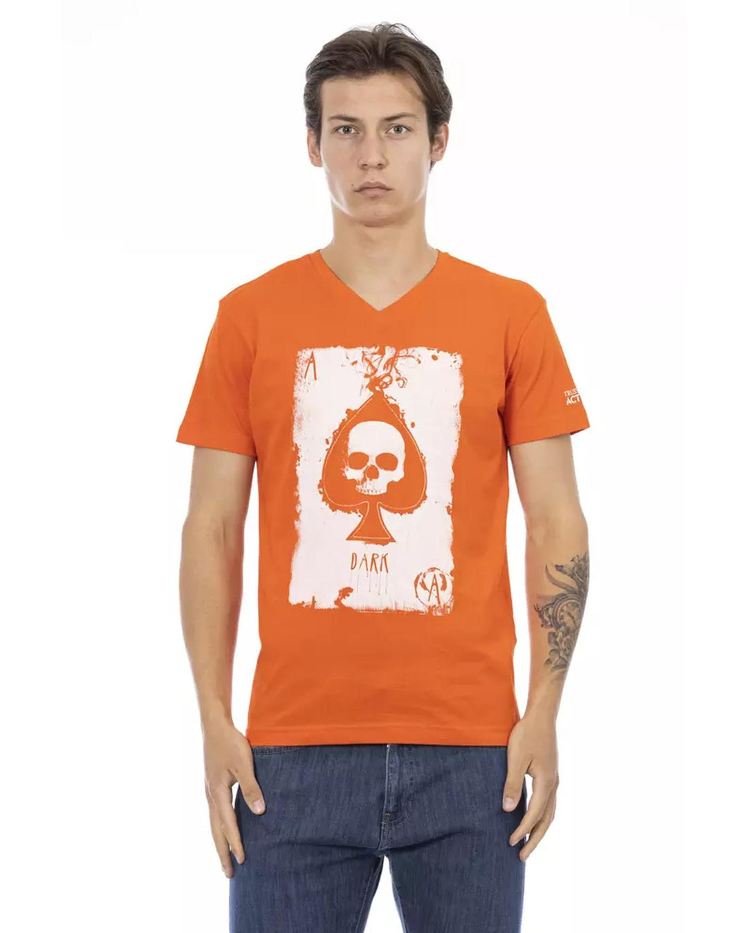 Short Sleeve T-shirt with V-neck and Front Print XL Men