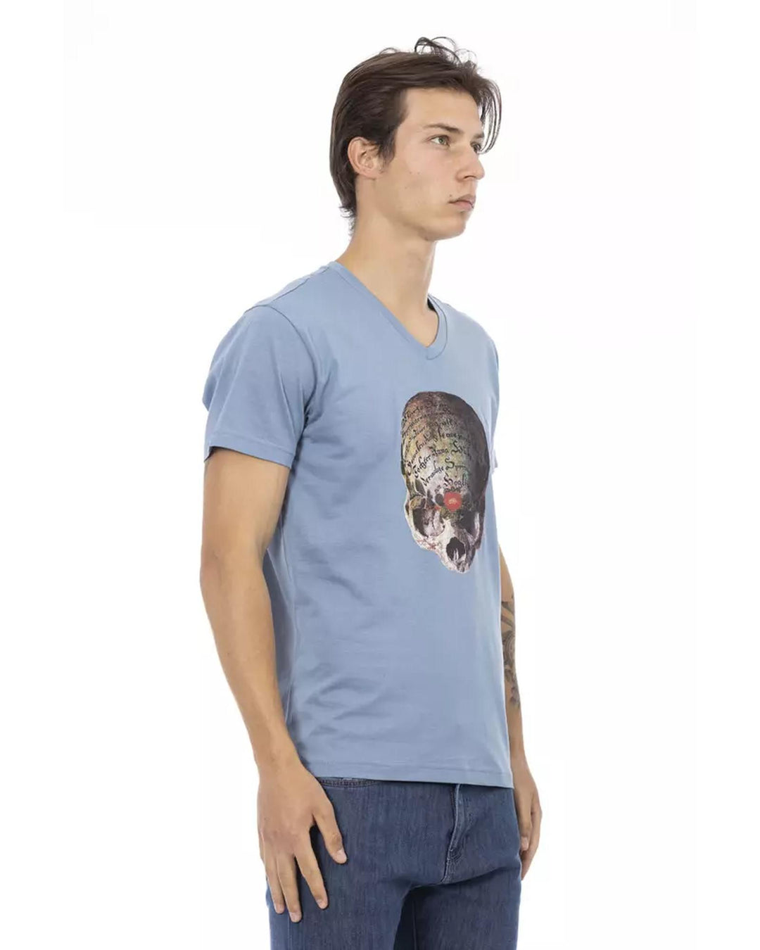 Short Sleeve T-shirt with V-neck and Front Print XL Men