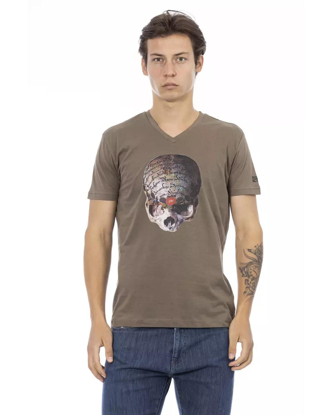 Short Sleeve V-neck T-shirt with Front Print 3XL Men