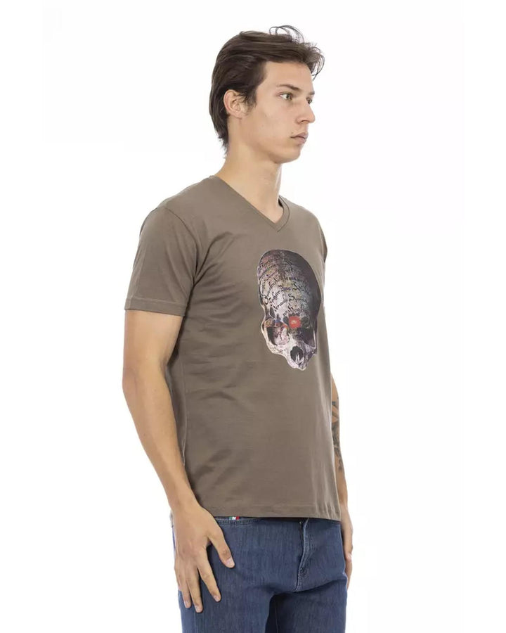 Short Sleeve V-neck T-shirt with Front Print M Men