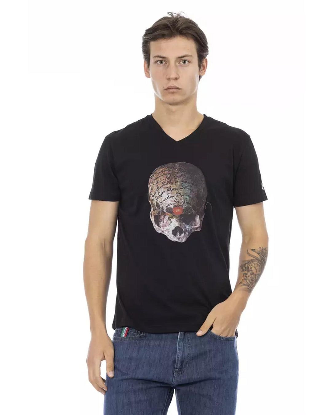 V-Neck Short Sleeve T-Shirt with Front Print 3XL Men