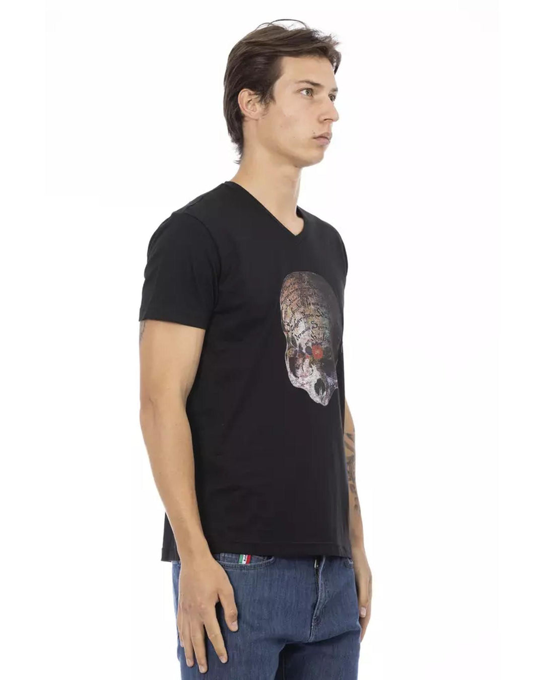 V-Neck Short Sleeve T-Shirt with Front Print 3XL Men