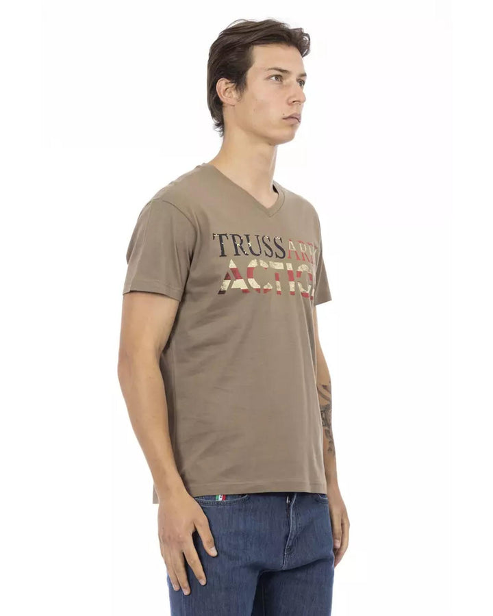 Short Sleeve T-shirt with V-neck and Front Print M Men