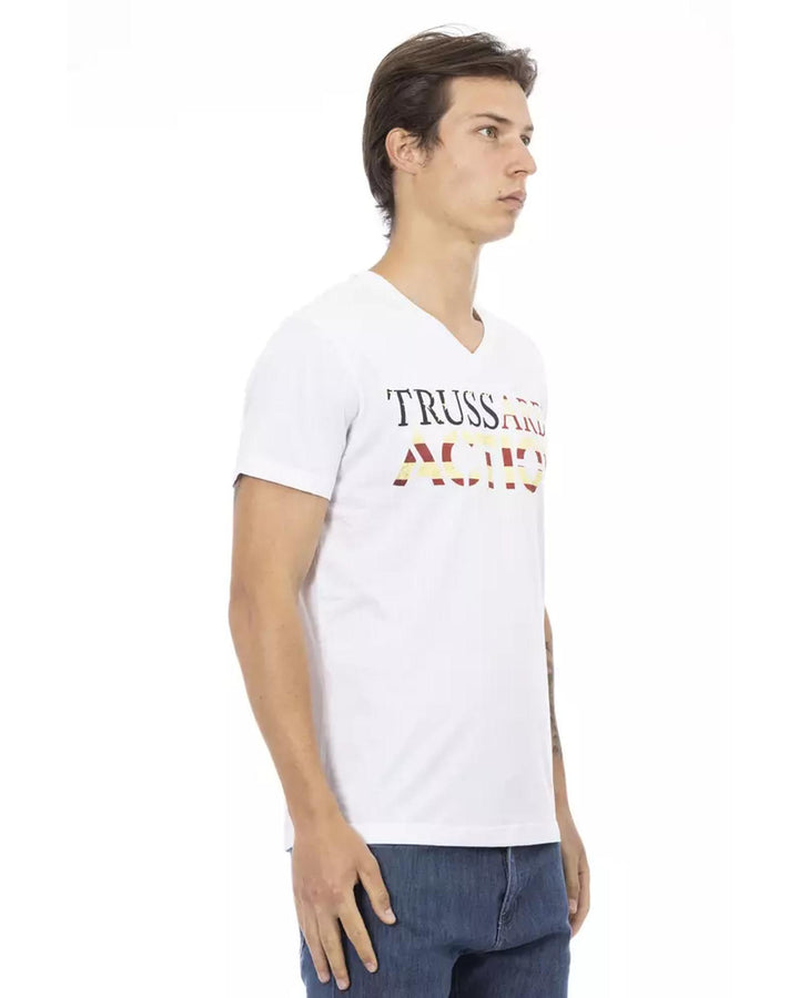 Short Sleeve T-shirt with V-neck and Front Print XL Men