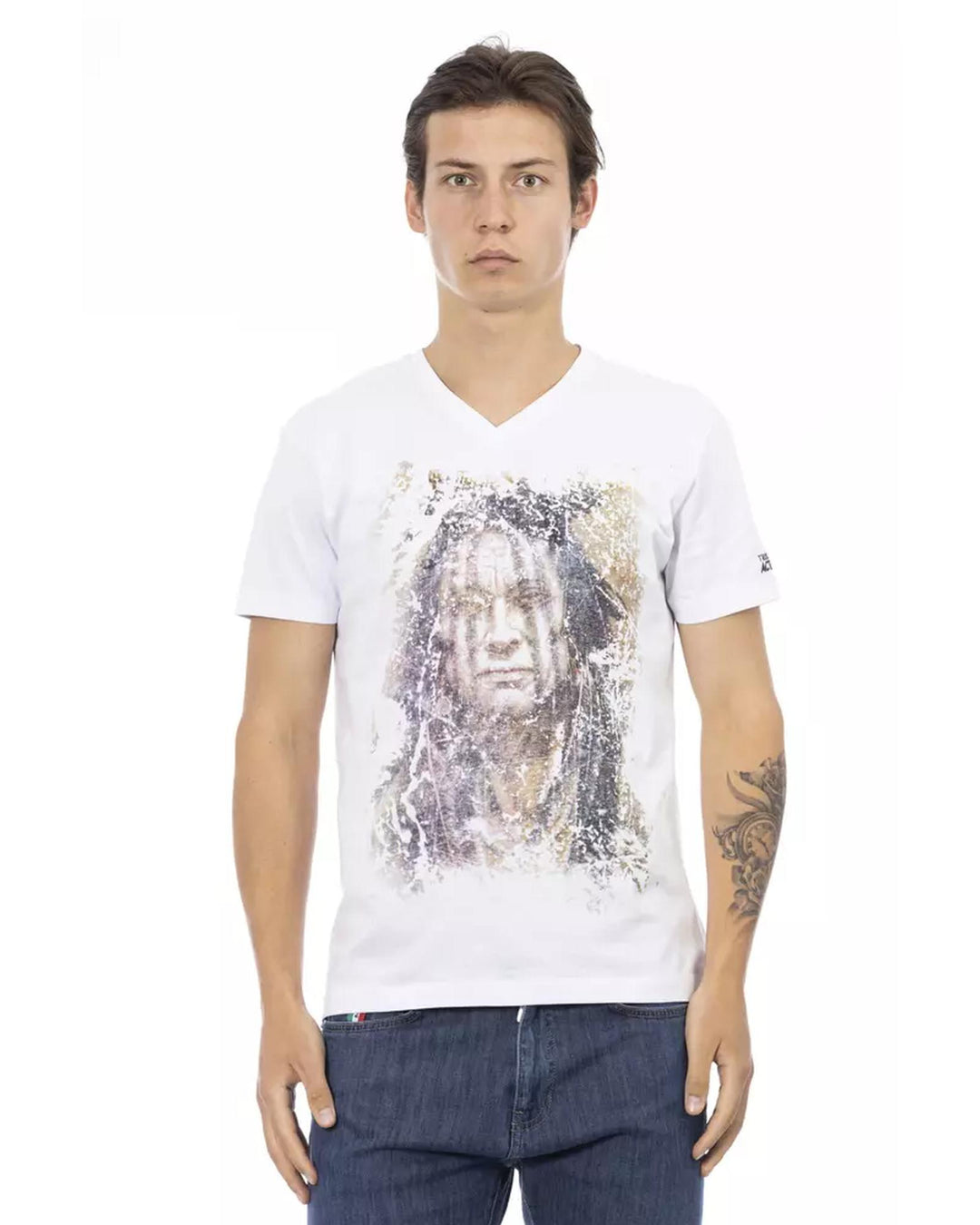 Short Sleeve T-shirt With V-neck - Front Print S Men