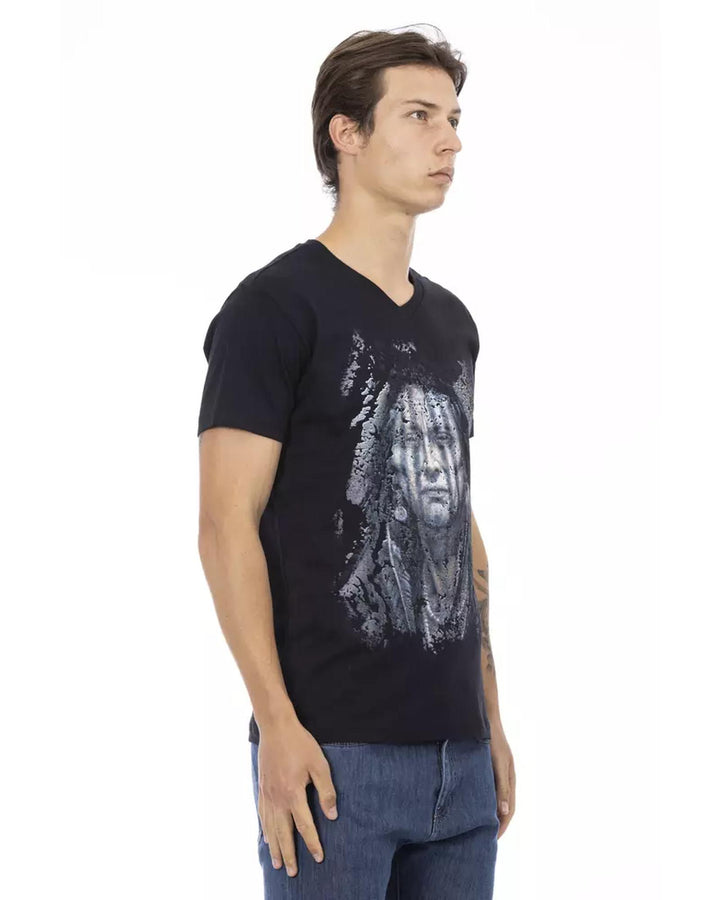 Short Sleeve T-shirt with V-neck and Front Print 2XL Men