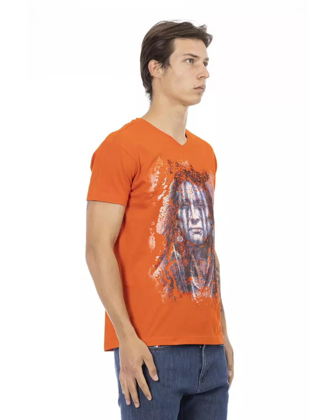 Short Sleeve V-Neck T-Shirt with Front Print S Men