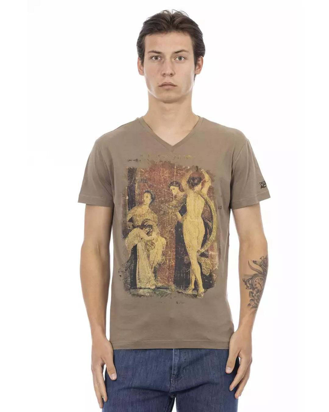 Short Sleeve T-shirt with V-neck and Front Print 3XL Men