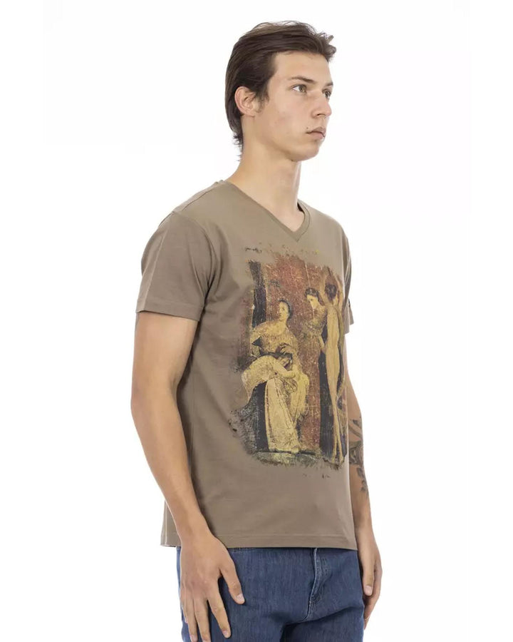 Short Sleeve T-shirt with V-neck and Front Print 3XL Men