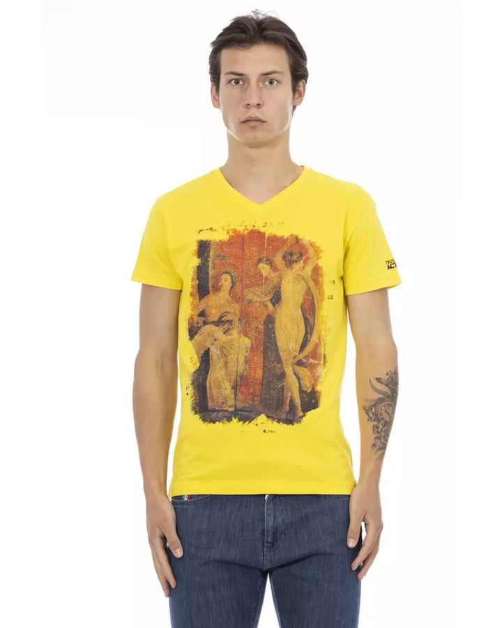 Front Print V-Neck Short Sleeve T-Shirt L Men