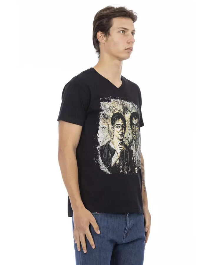 Short Sleeve T-shirt with V-neck and Front Print S Men