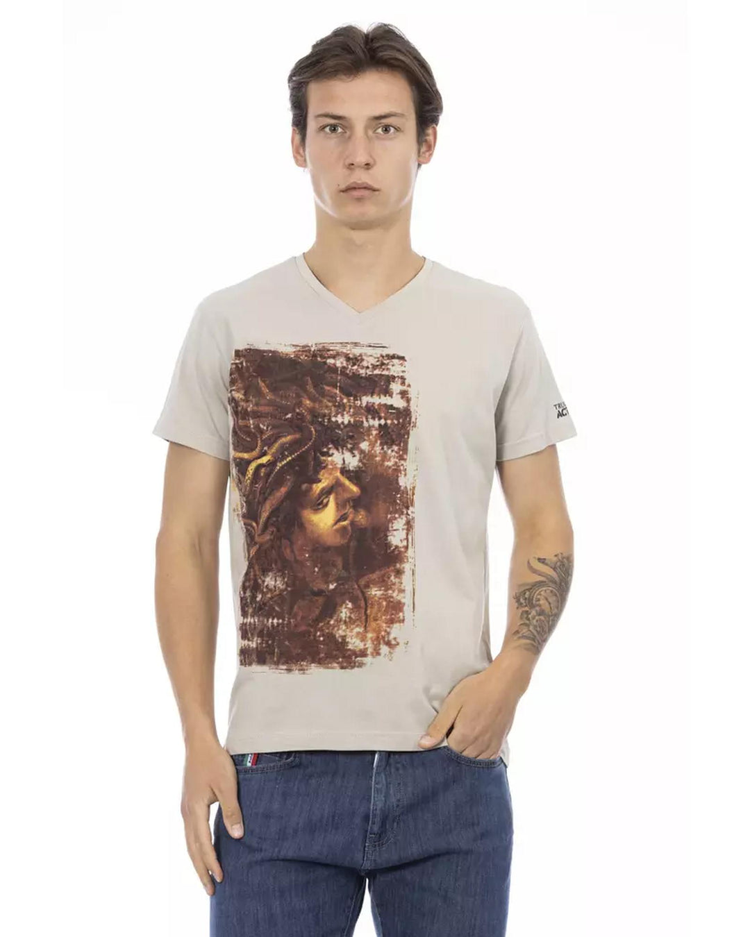 Short Sleeve V-Neck T-shirt with Front Print L Men