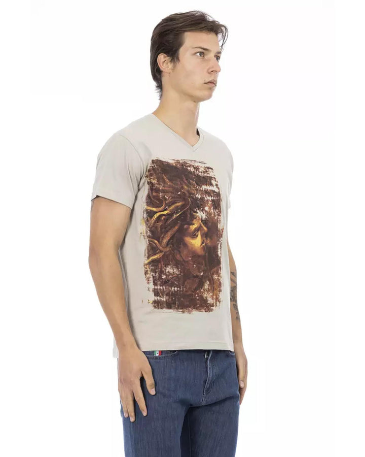 Short Sleeve V-Neck T-shirt with Front Print L Men