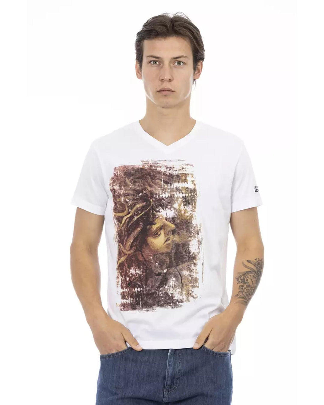 Short Sleeve V-Neck T-Shirt with Front Print L Men