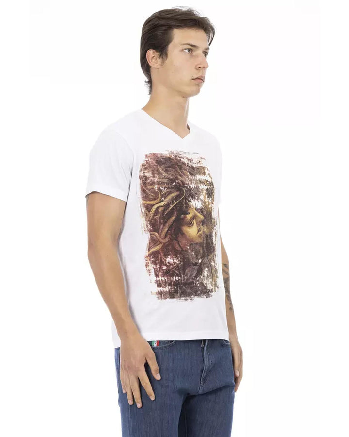 Short Sleeve V-Neck T-Shirt with Front Print M Men