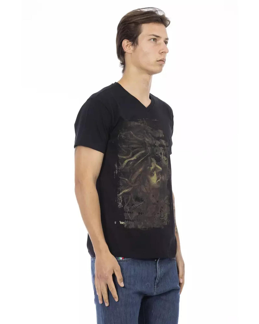 Front Print Short Sleeve V-neck T-shirt XL Men