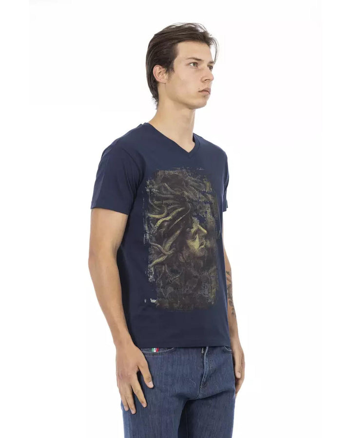 Short Sleeve T-shirt with V-neck and Front Print L Men