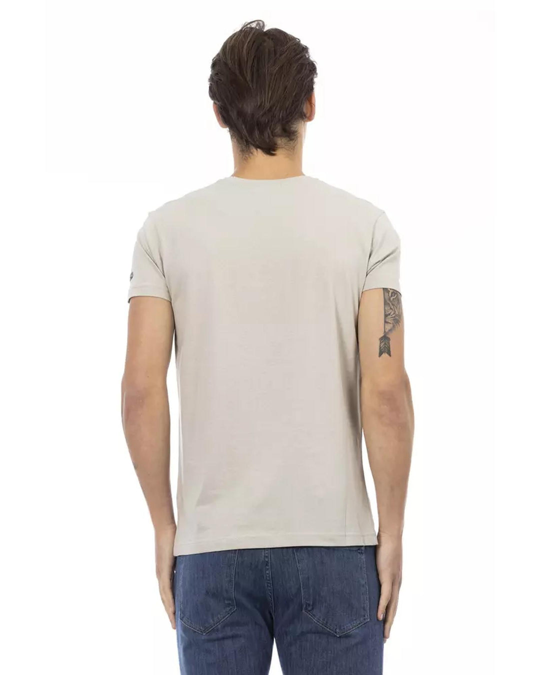 Short Sleeve V-neck T-shirt with Front Print 3XL Men