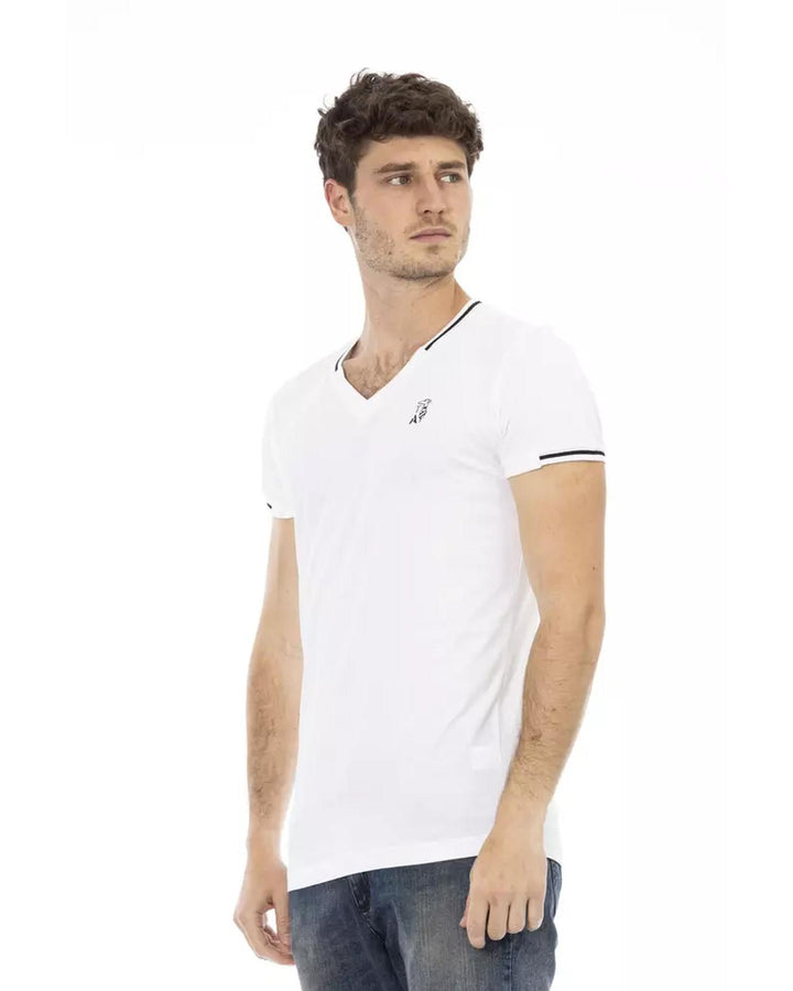 Short Sleeve T-shirt with V-neck and Chest Print L Men