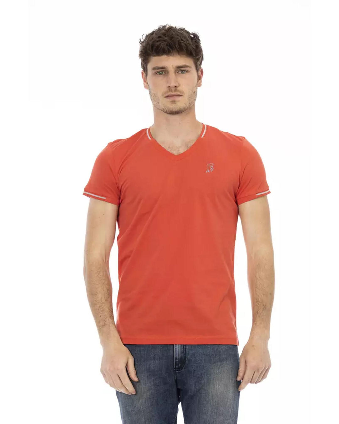 Short Sleeve T-shirt with V-neck and Chest Print L Men