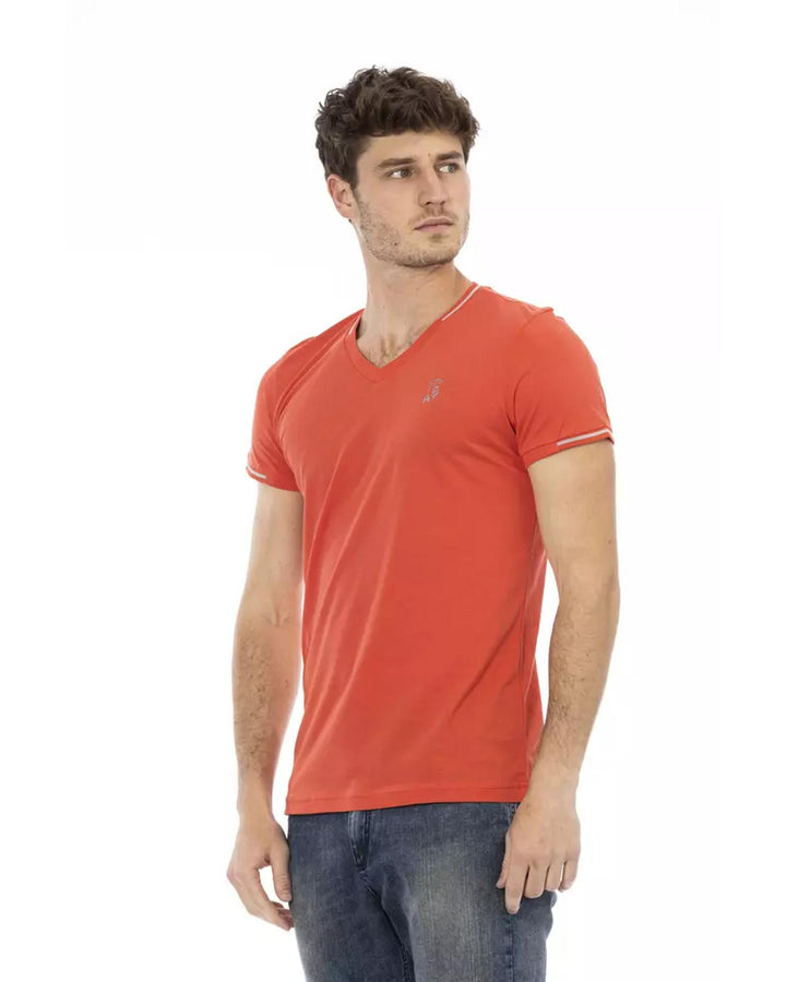 Short Sleeve T-shirt with V-neck and Chest Print L Men