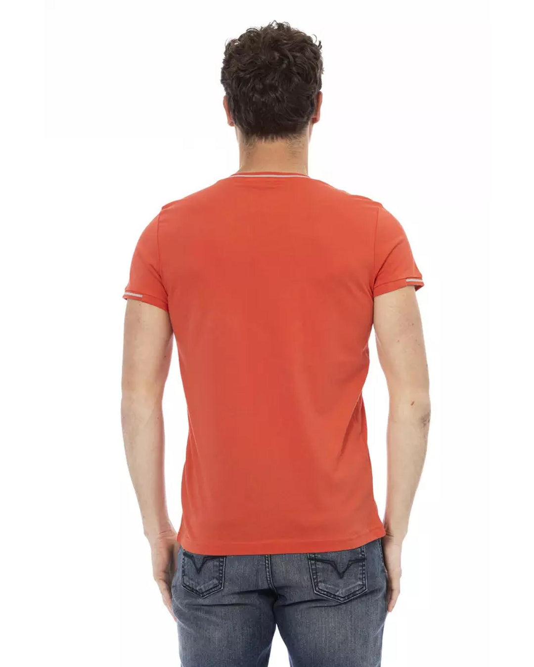 Short Sleeve T-shirt with V-neck and Chest Print L Men