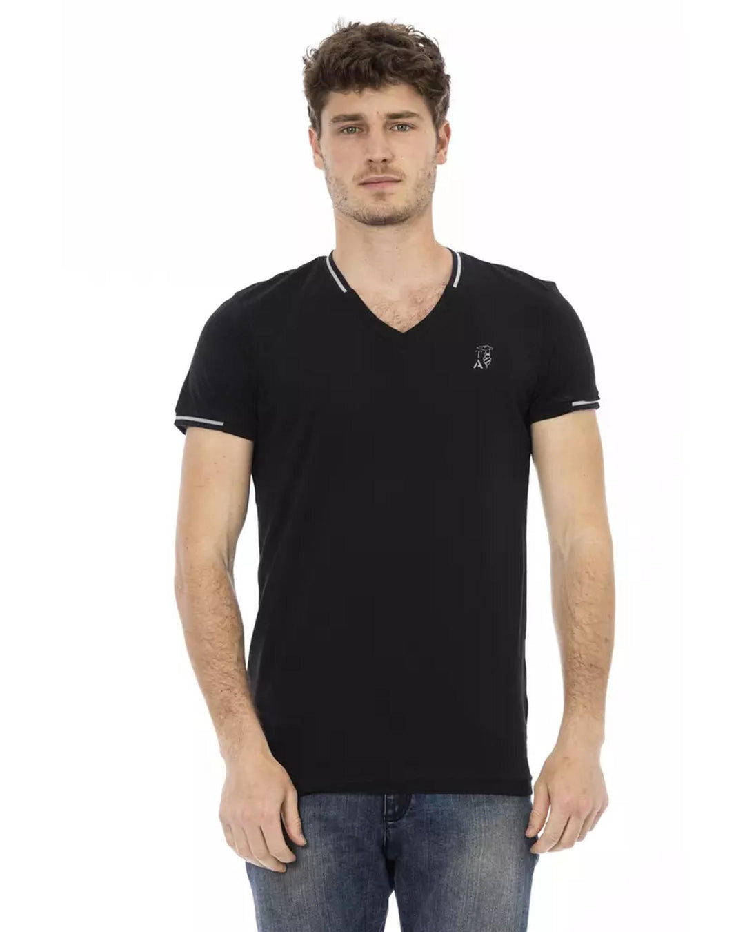 Short Sleeve T-shirt with V-neck and Chest Print L Men