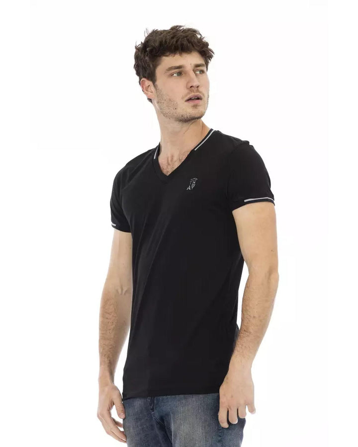 Short Sleeve T-shirt with V-neck and Chest Print L Men