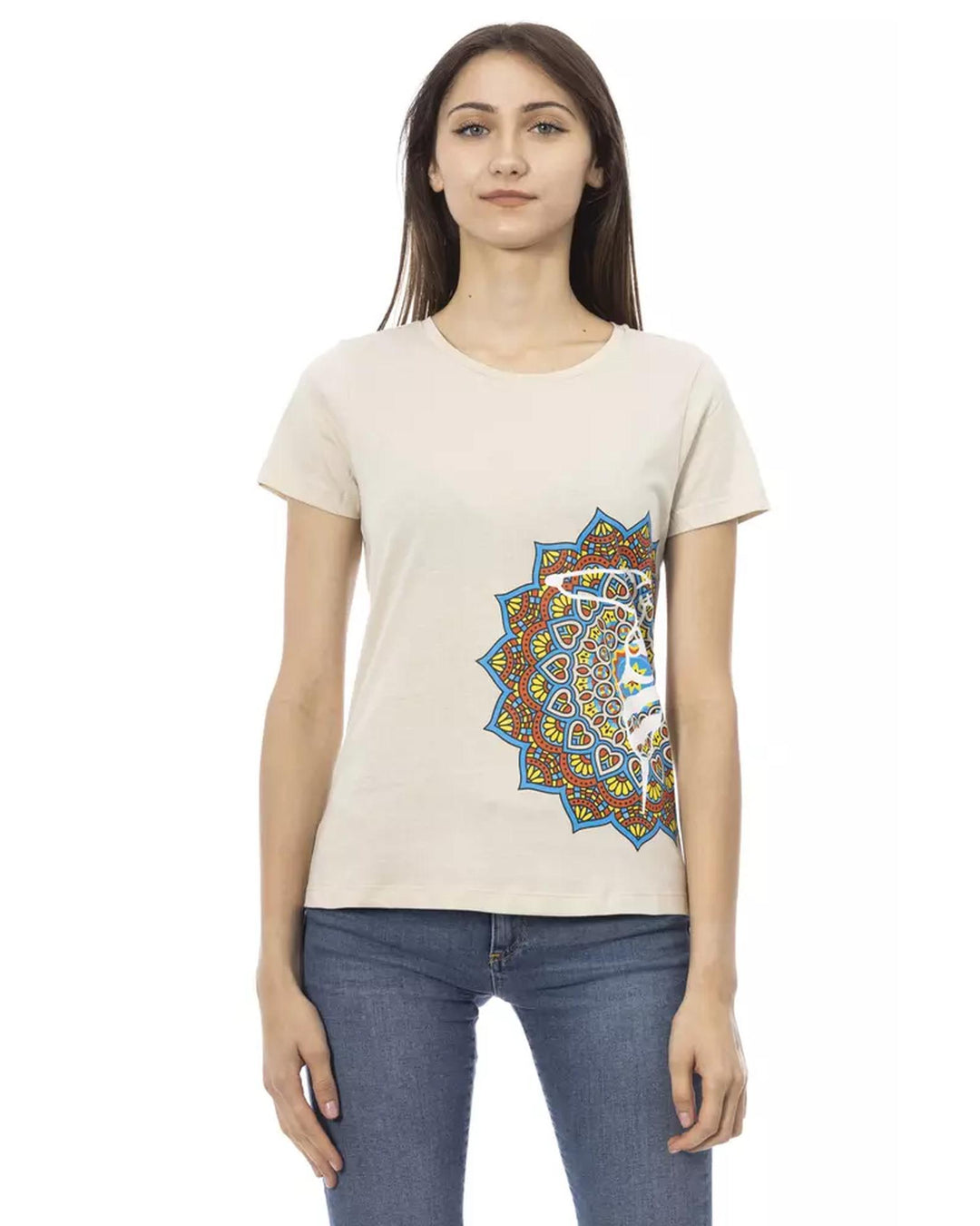 Short Sleeve T-shirt with Round Neck and Front Print S Women