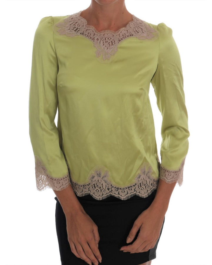 Green Silk Stretch Floral Lace Blouse 38 IT Women