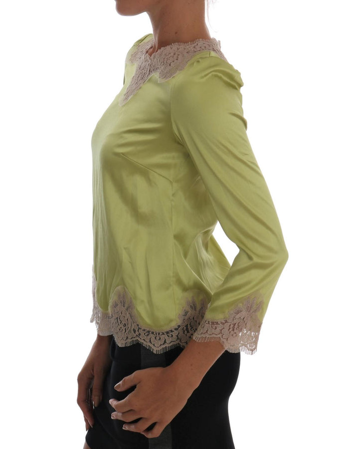 Green Silk Stretch Floral Lace Blouse 38 IT Women