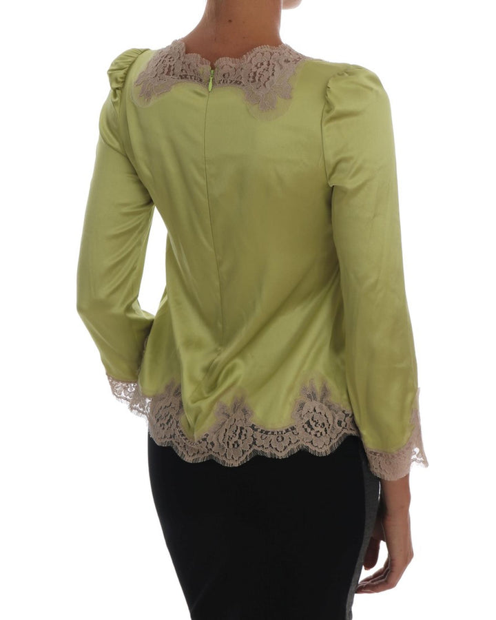 Green Silk Stretch Floral Lace Blouse 38 IT Women