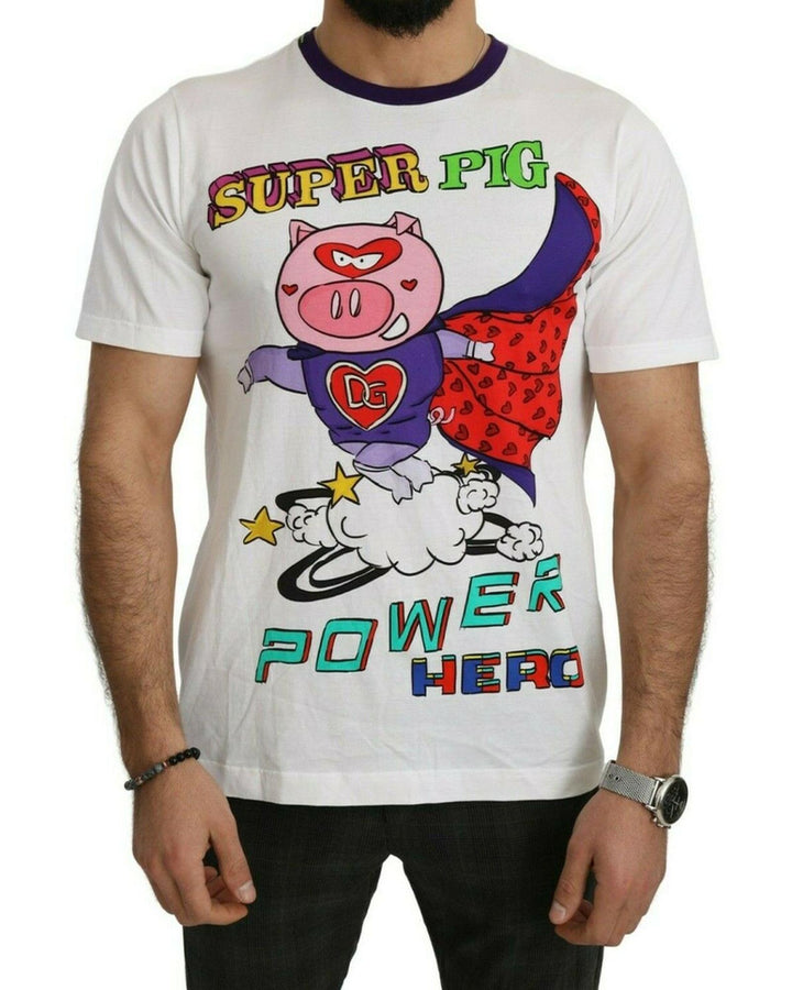 Authentic Dolce & Gabbana Roundneck Short Sleeve T-shirt with Super Pig Motive 46 IT Men