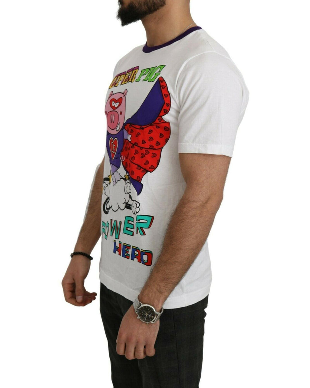 Authentic Dolce & Gabbana Roundneck Short Sleeve T-shirt with Super Pig Motive 46 IT Men