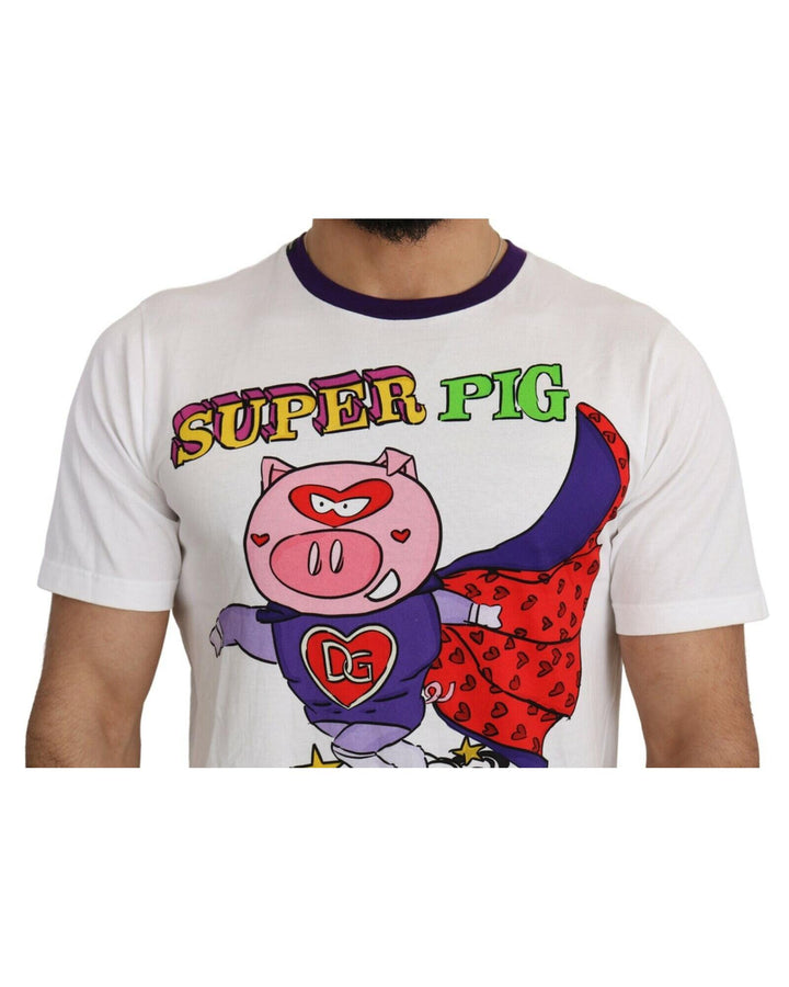 Authentic Dolce & Gabbana Roundneck Short Sleeve T-shirt with Super Pig Motive 46 IT Men