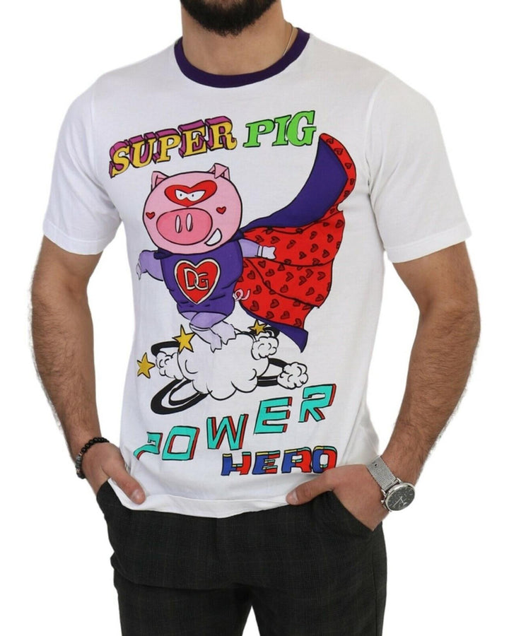 Authentic Dolce & Gabbana Roundneck Short Sleeve T-shirt with Super Pig Motive 46 IT Men