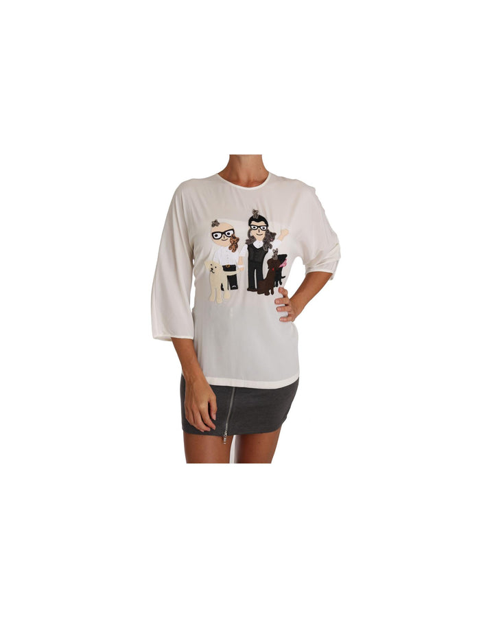 DOLCE & GABBANA White Multicolor Figure Family T-shirt 36 IT Women