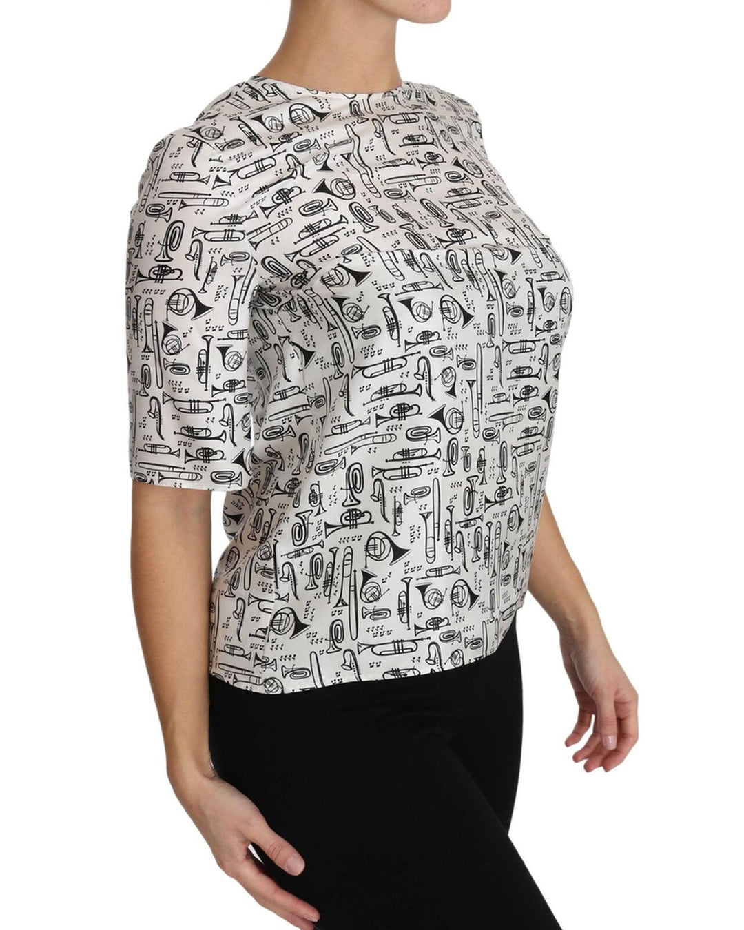 Gorgeous Dolce & Gabbana Silk Blouse with Trumpet Print 38 IT Women