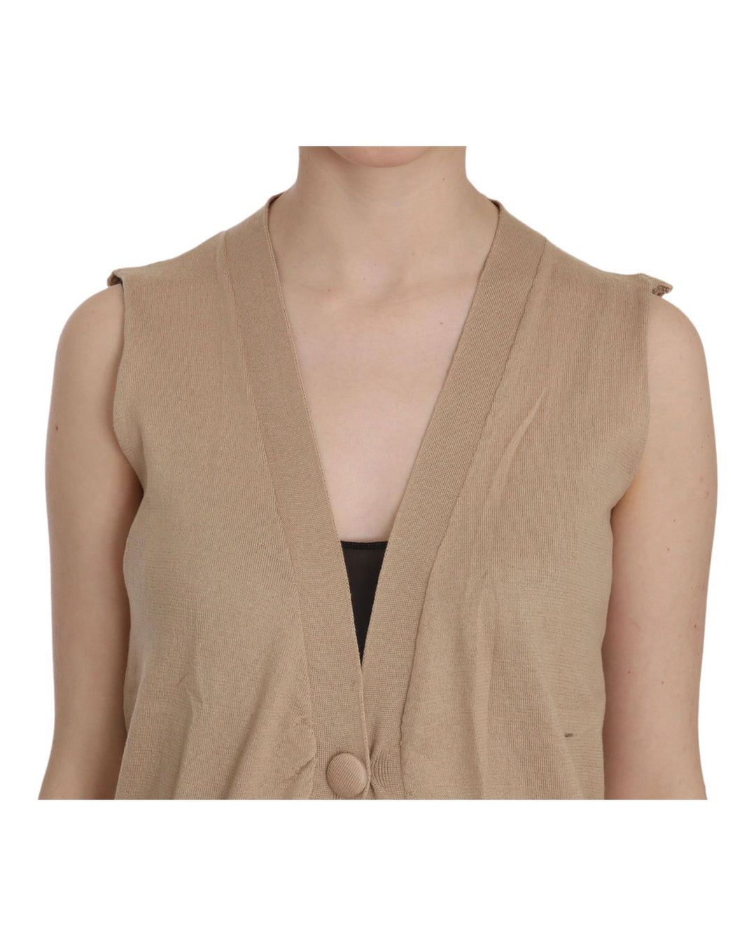 Gorgeous Brown Cotton Sleeveless Cardigan Top with Logo Details 42 IT Women