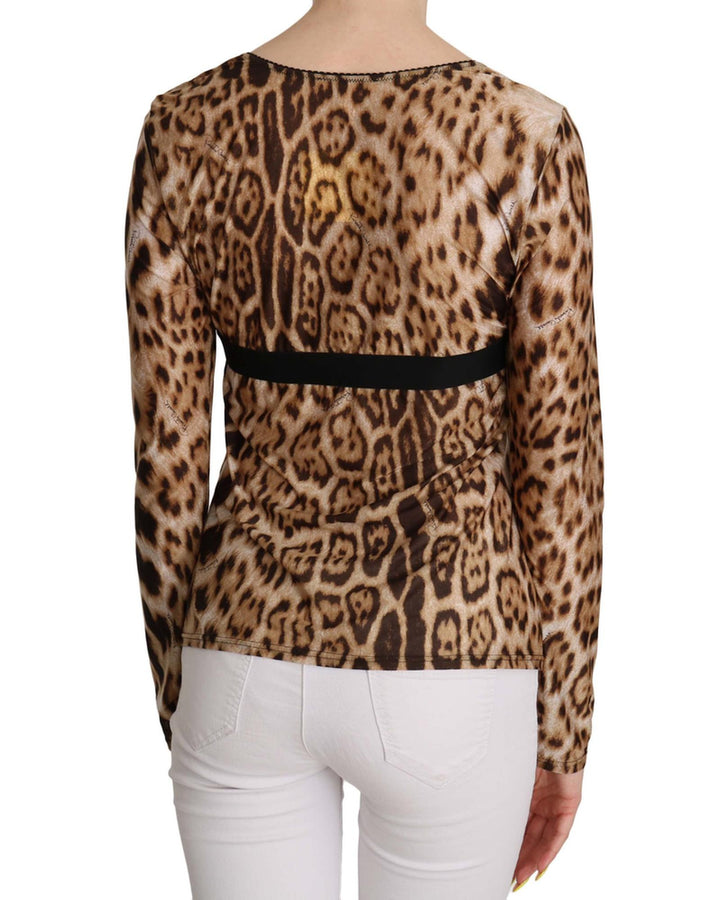 Roberto Cavalli Long Sleeve Round Neck Leopard Top 50 IT Women